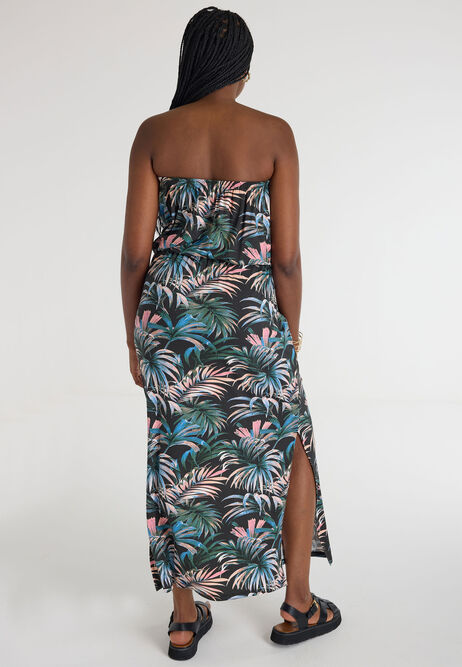 Womens Black Palm Print Bandeau Dress