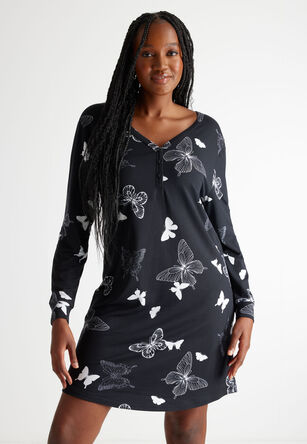 Womens Black Butterfly Soft Touch Nightdress