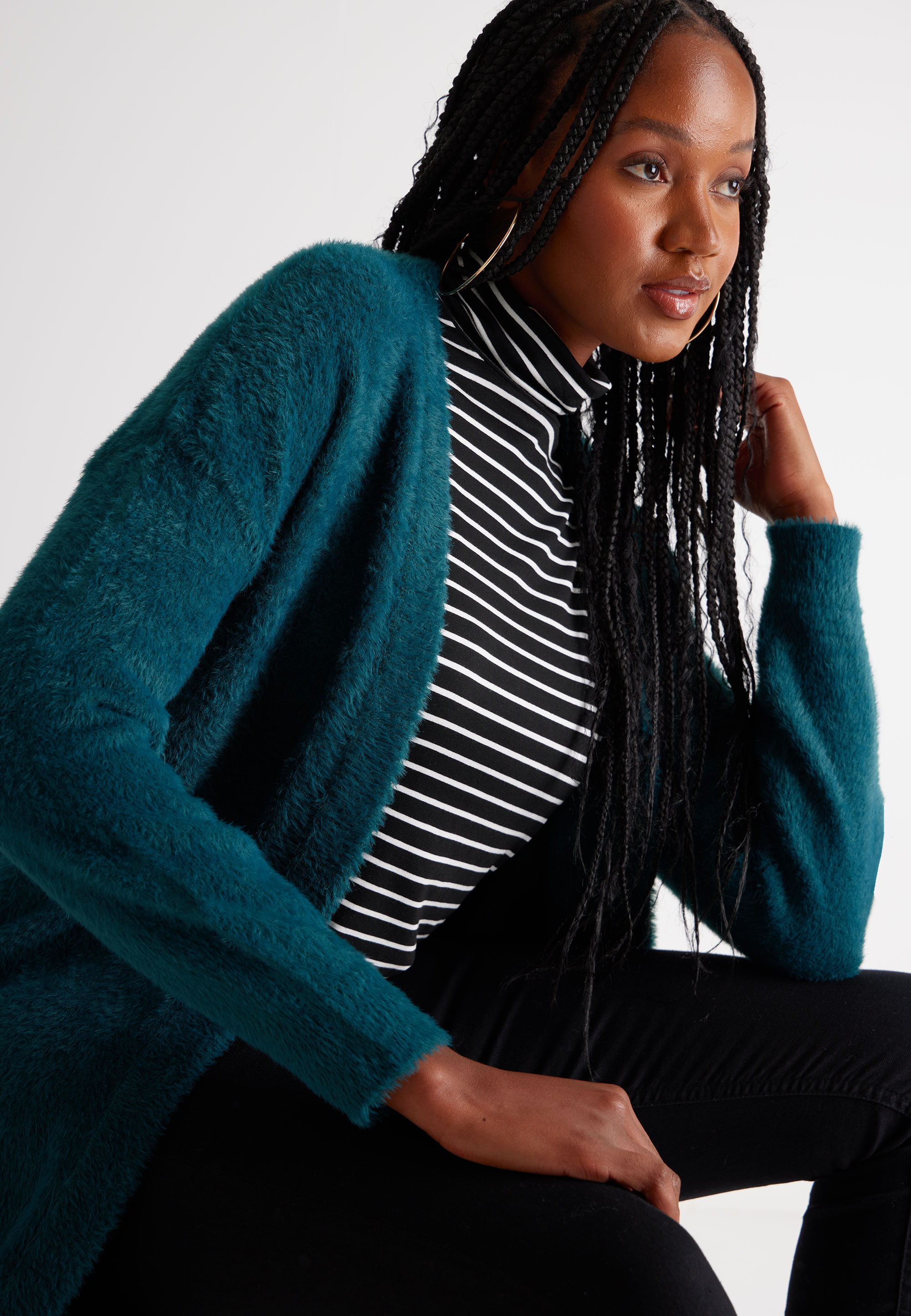 Womens Teal Fluffy Cardigan Peacocks