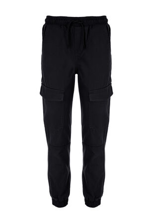 Older Boys Black Cuffed Ankle Cargo Trousers 