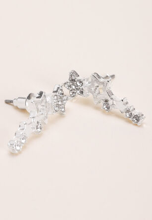 Womens Silver Diamante Star Cluster Earrings
