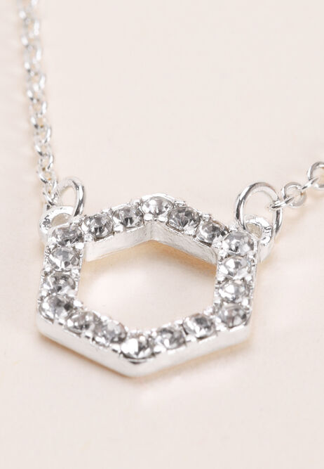 Womens Silver Diamante Hexagon Necklace