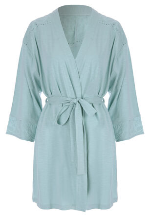 Womens Sage Embroidery Cotton Dressing Gown