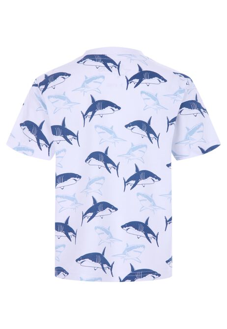 Younger Boys White & Blue Shark Print T-shirt