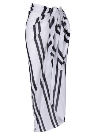 Womens Long Black & White Stripe Sarong
