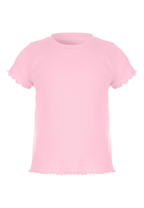 Younger Girl Pink Rib Short Sleeve Top