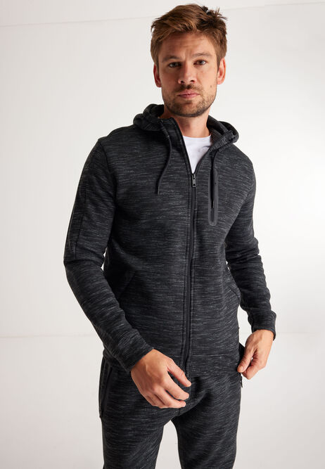Mens Charcoal Zip Through Textured Jacket 