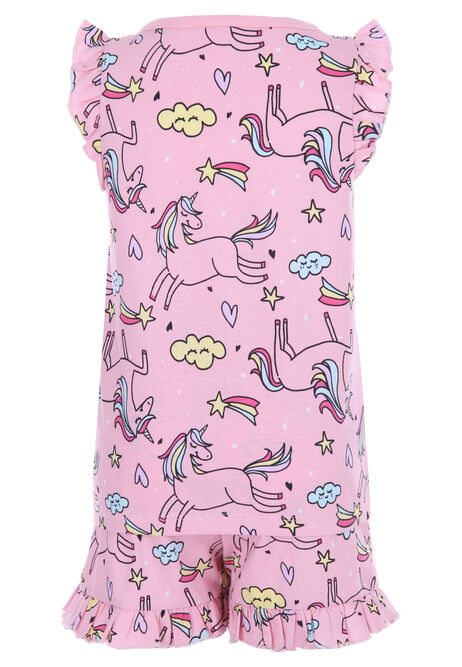 Younger Girls Pink Unicorn Shorts Pyjama Set
