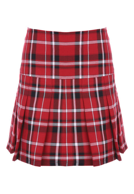 Older Girls Red & Black Checked Pleated Skirt