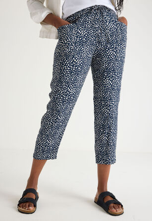 Womens Navy Polka Dot Relaxed Tapered Trousers