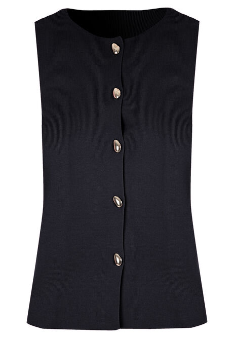 Womens Black & Gold Button Knitted Waistcoat