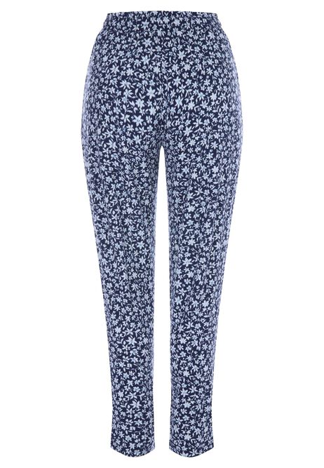 Womens Blue Floral Print Relaxed Cropped Trousers