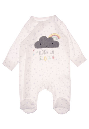 Baby Unisex White Slogan Sleepsuit