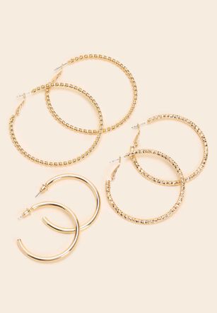 Womens 3pk Gold Textured Hoop Earrings