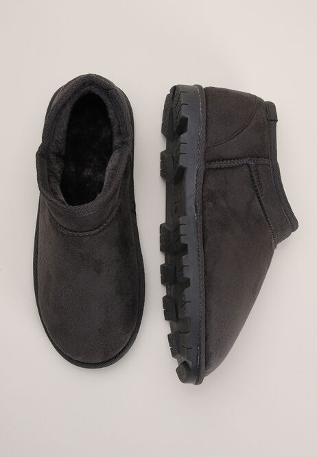 Womens Dark Grey Mini Faux Fur Slipper Boots