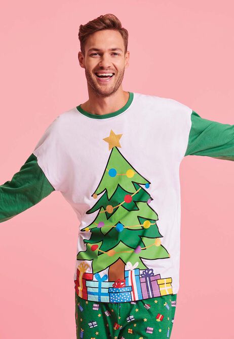 Mens Green Christmas Tree Novelty Pyjama Set