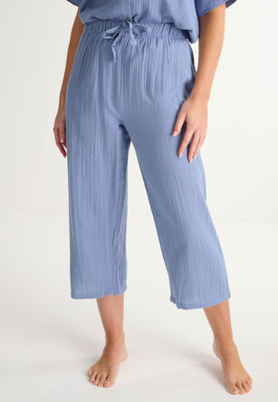 Womens Blue Cotton Double Layer Pyjama Bottoms