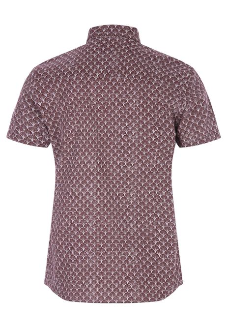 Mens Burgundy Fan Print Short Sleeve Shirt