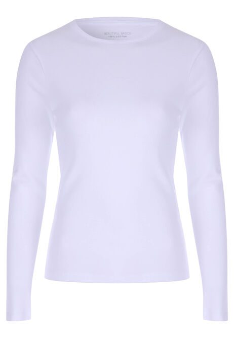 Womens White Plain Crew Neck Top