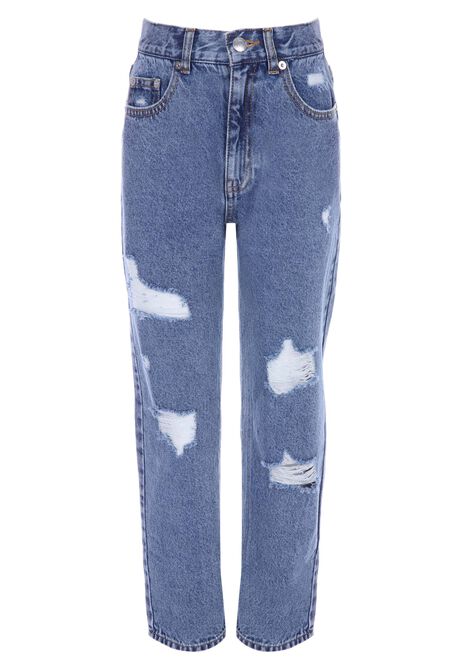 Older Girls Blue Extreme Ripped Jeans