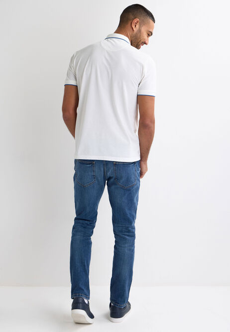 Mens White Jacquard Short Sleeve Polo Shirt