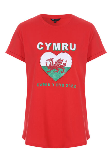 Womens Red Sparkle Wales Cymru T-Shirt