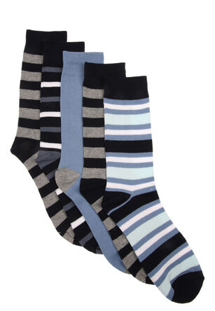 Mens Blue Multi-Striped Footbed Ankle Socks 