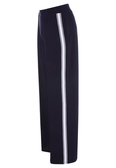 Womens Navy & White Stripe Wide Leg Trousers
