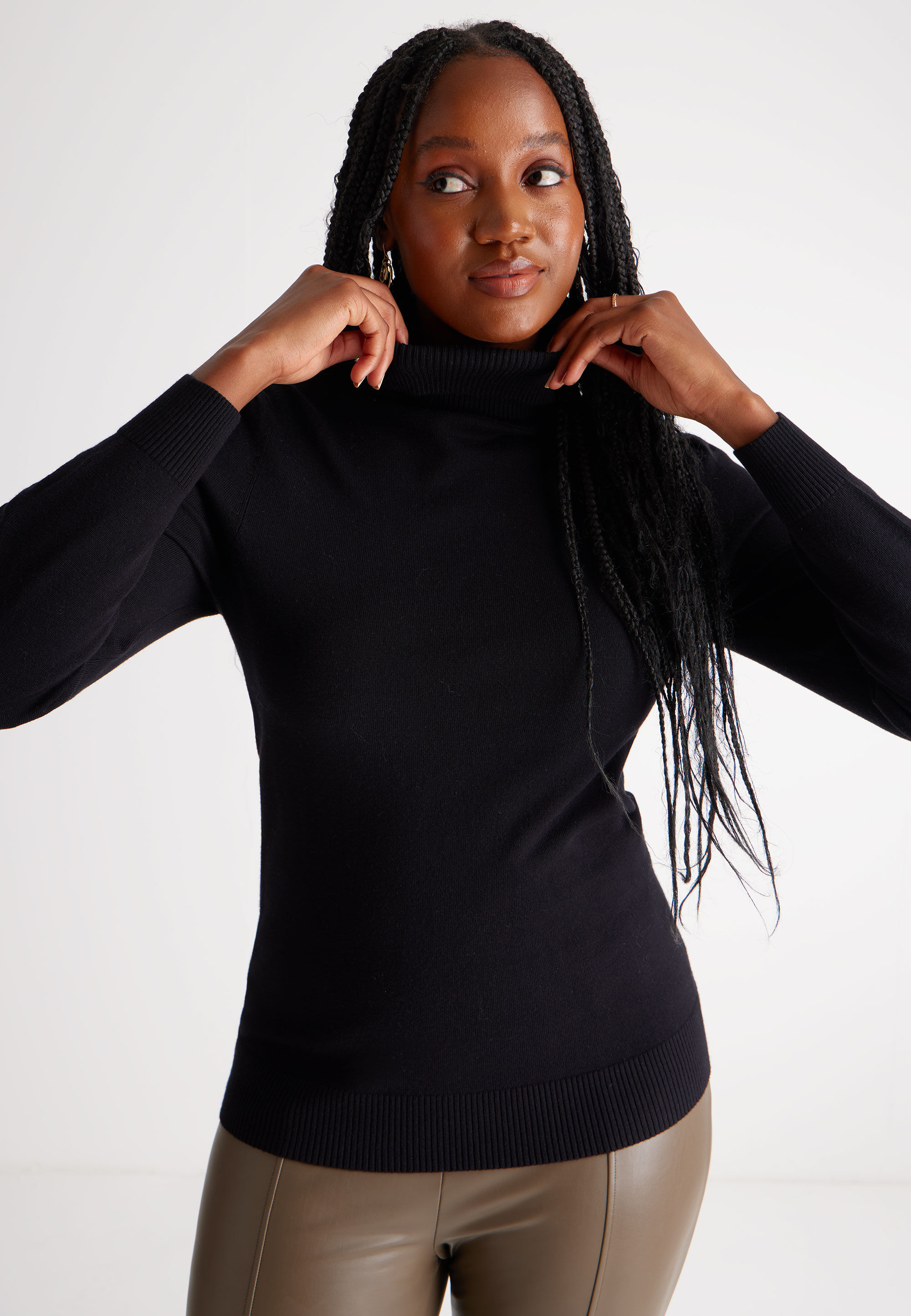 Black polo neck sweater women's on sale