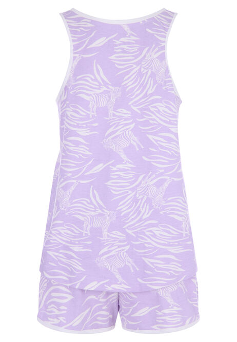 Womens Lilac Zebra Vest & Shorts Pyjama Set