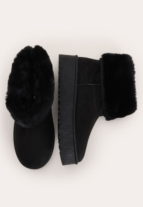 Womens Black Mini Faux Fur Lined Boots
