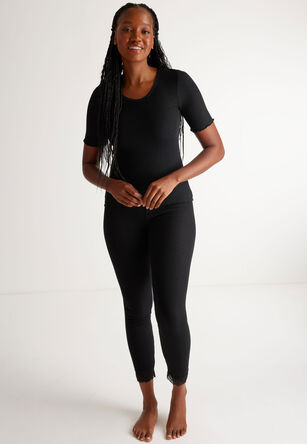 Womens Plain Black Thermal Short Sleeve Top