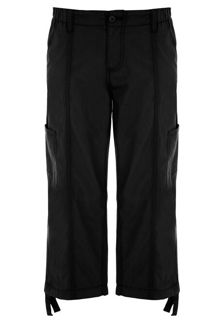 Womens Black Wash Cropped Cargo Trousers