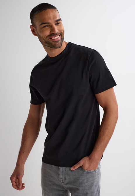 Mens Black Plain Relaxed Fit Crew T-shirt