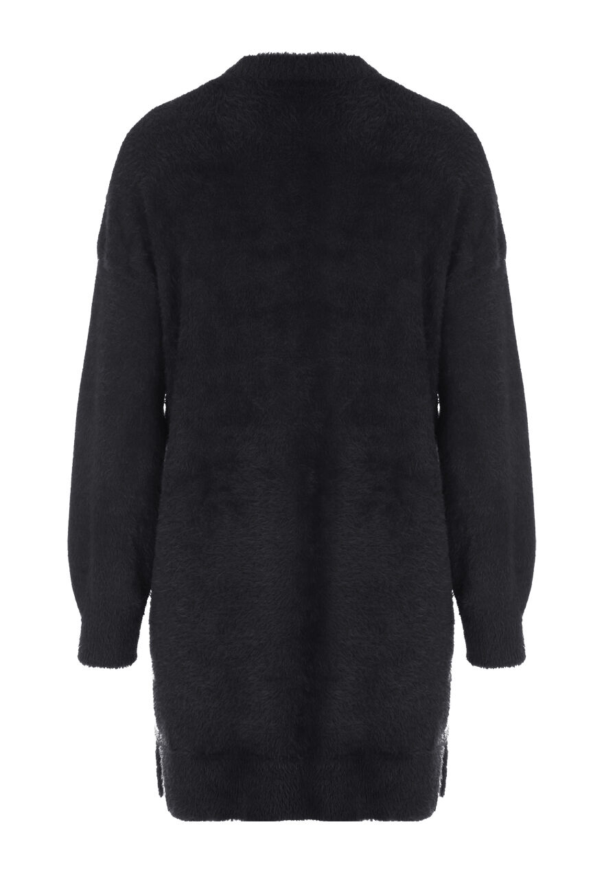 Womens Black Fluffy Cardigan Peacocks