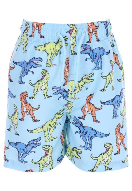 Younger Boys Turquoise Dinosaur Print Swim Shorts