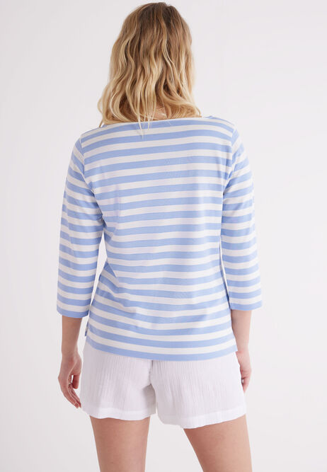 Womens Blue & White Boat Neck Top