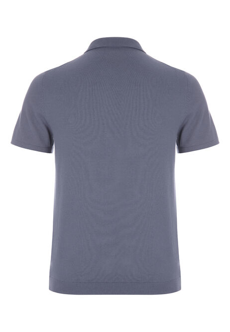 Mens Mid Blue Knitted Textured Polo