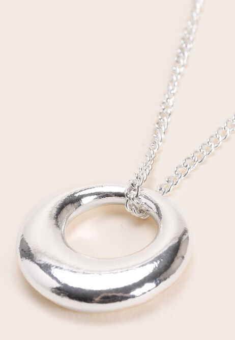 Womens Silver Circle Drop Necklace