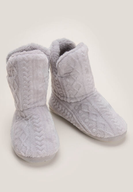 Womens Embossed Fleece Slouch Slipper Boots