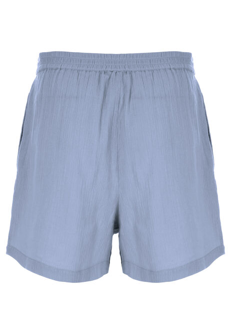 Womens Light Blue Textured Cotton Shorts