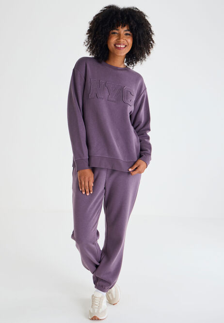 Womens Purple NYC Distressed Sweatshirt