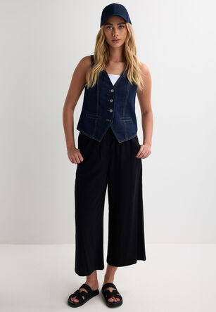 Womens Indigo Denim Front Button Waistcoat
