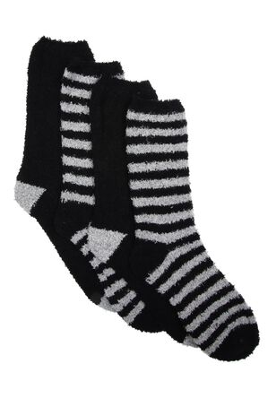 Mens 2pk Black & Grey Striped Marshmallow Socks