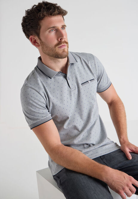 Mens Grey Ditsy Print Polo Shirt