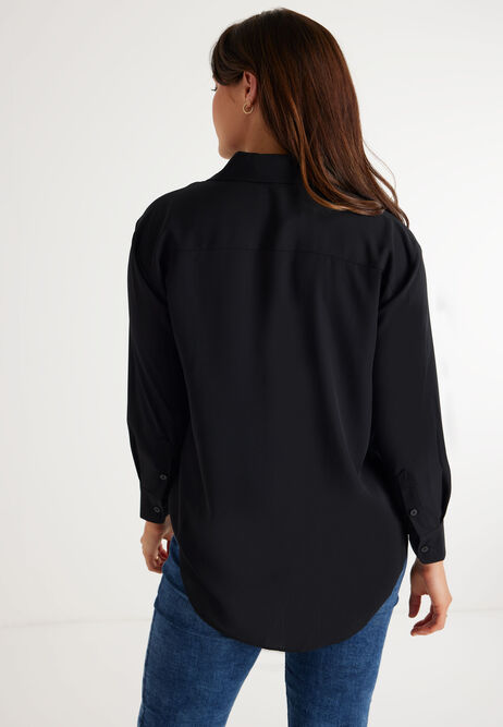 Womens Plain Black Longline Shirt