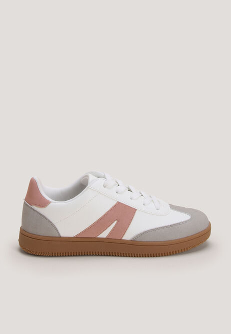 Womens White & Pink Retro Gum Sole Trainers
