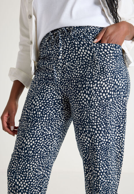 Womens Navy Polka Dot Relaxed Fit Trousers