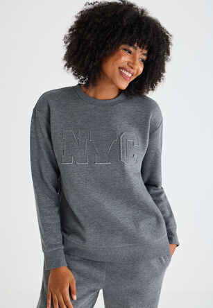 Womens Grey NYC Distressed Sweatshirt
