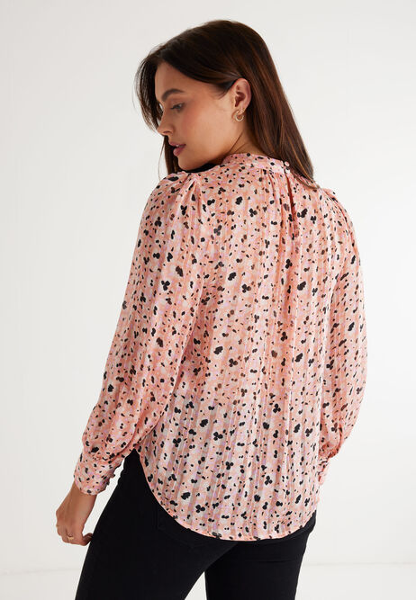 Womens Pink Abstract High Neck Blouse